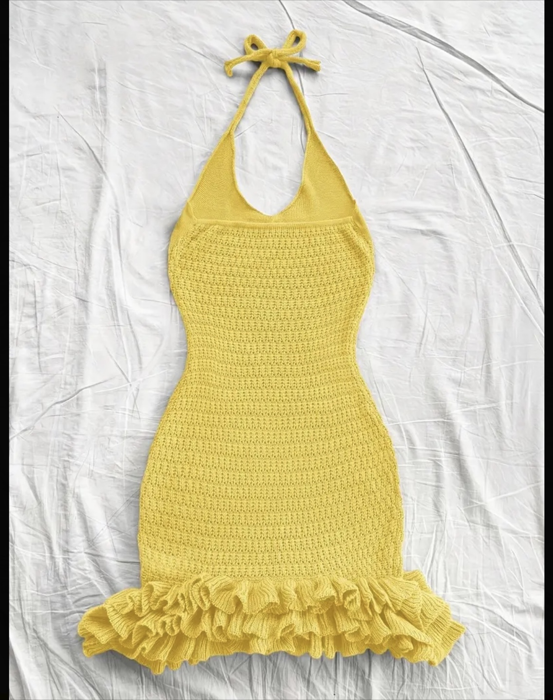 Yellow Ruffle Hem Halter Knit Mini Dress - photo 2