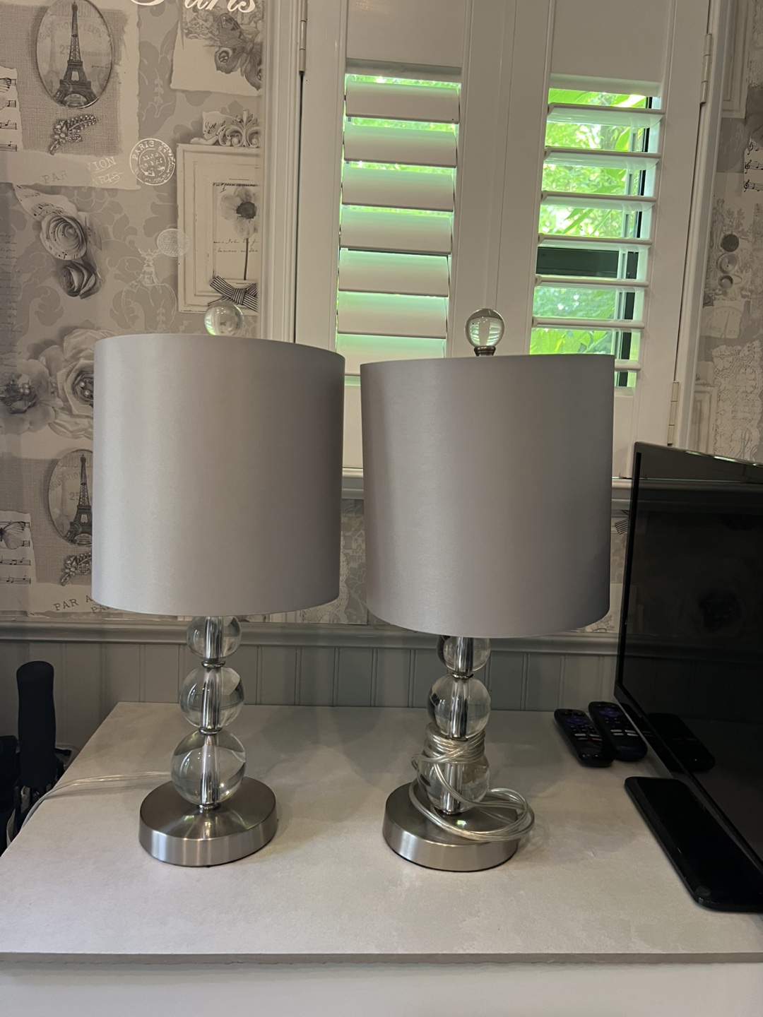 Set of 2 Silver & Clear Glass Lamps
