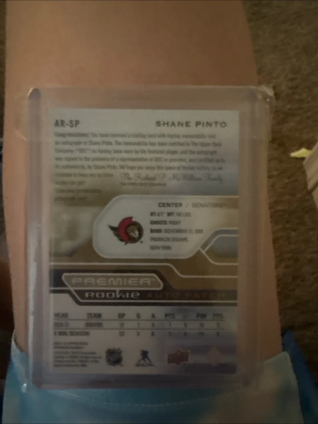 Shane Pinto Rookie Auto Patch Card image indicator(2)