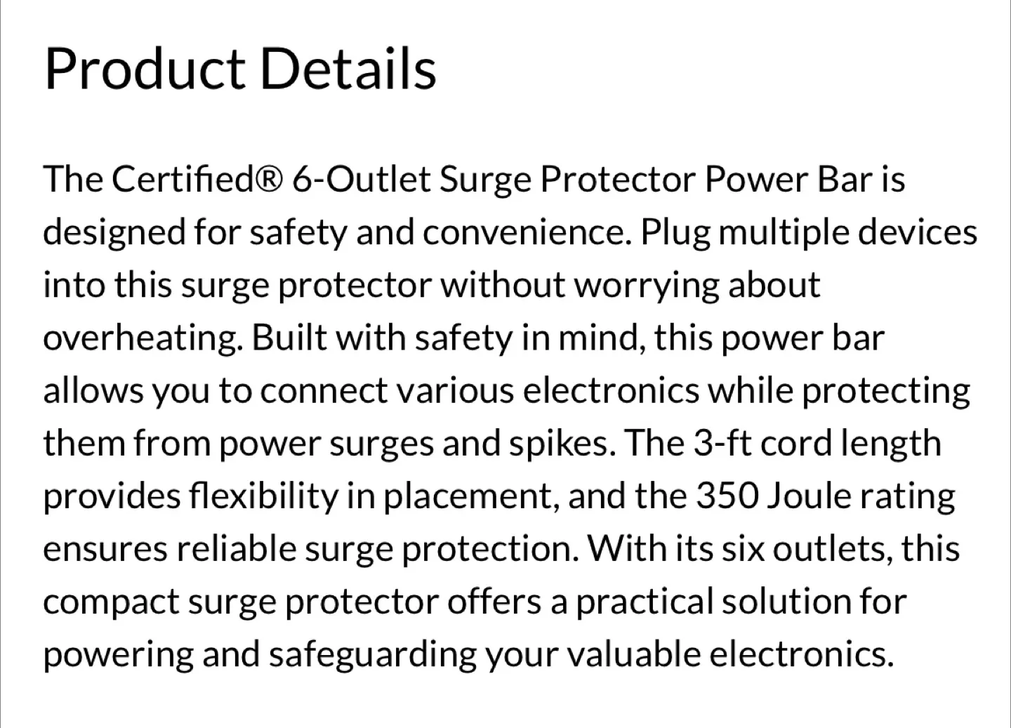 Certified 6-Outlet Surge Protector Power Bar image indicator(5)