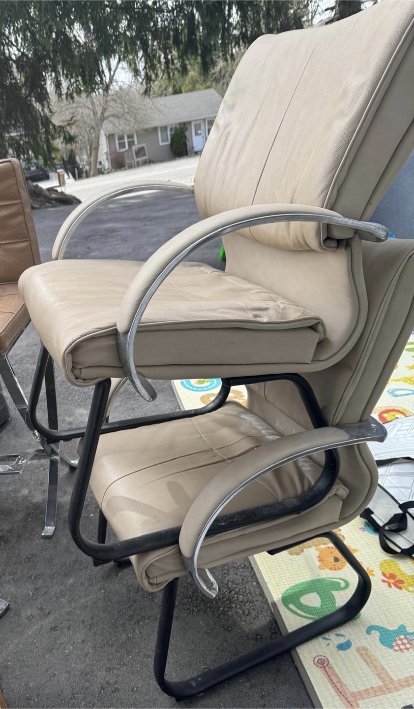 Two Leather Office Chairs - Beige