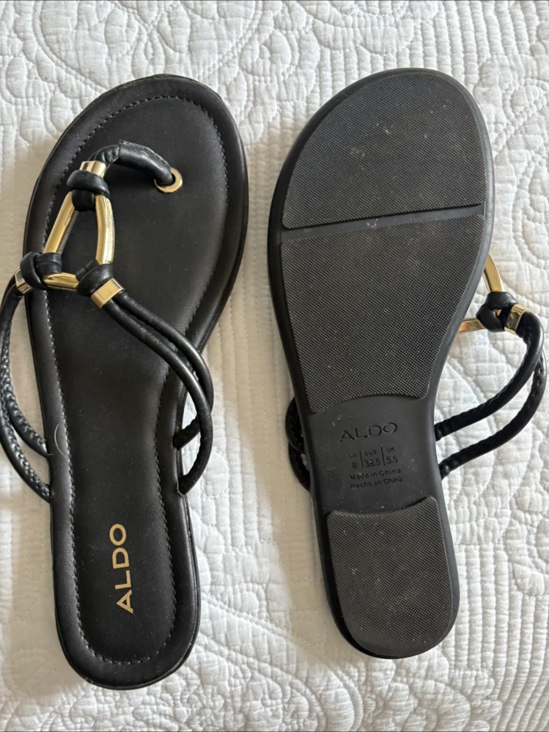 ALDO Black & Tan Flip Flops.  Size 8 image indicator(4)