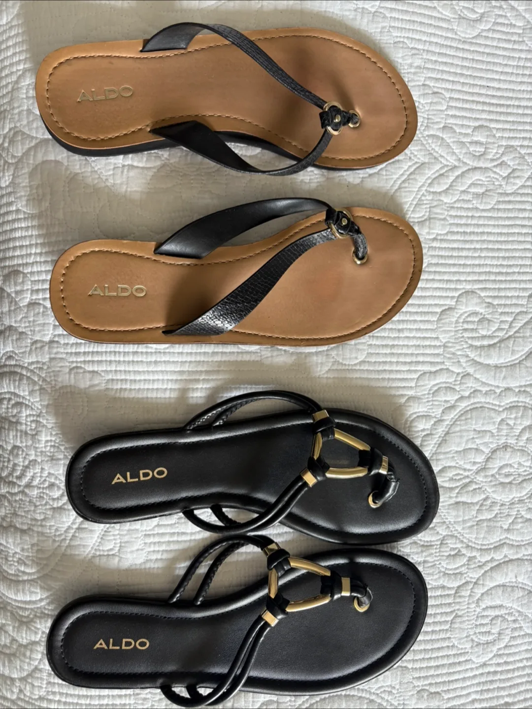 ALDO Black & Tan Flip Flops.  Size 8 thumbnail