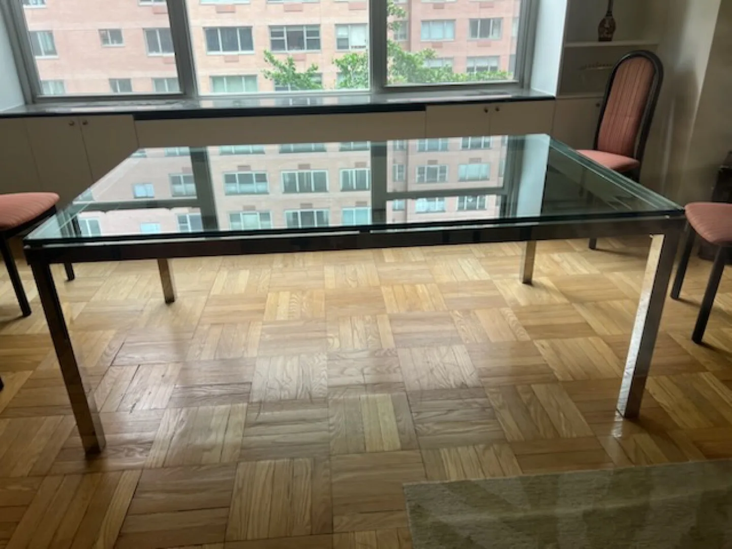 Glass Table and 4 Striped Dining Chairs. thumbnail