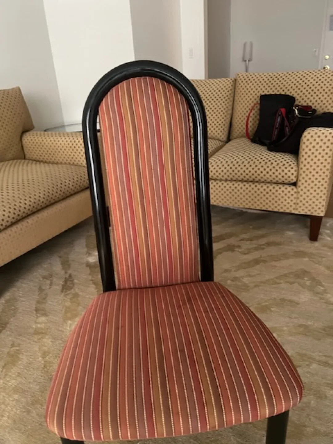 Glass Table and 4 Striped Dining Chairs. image indicator(2)