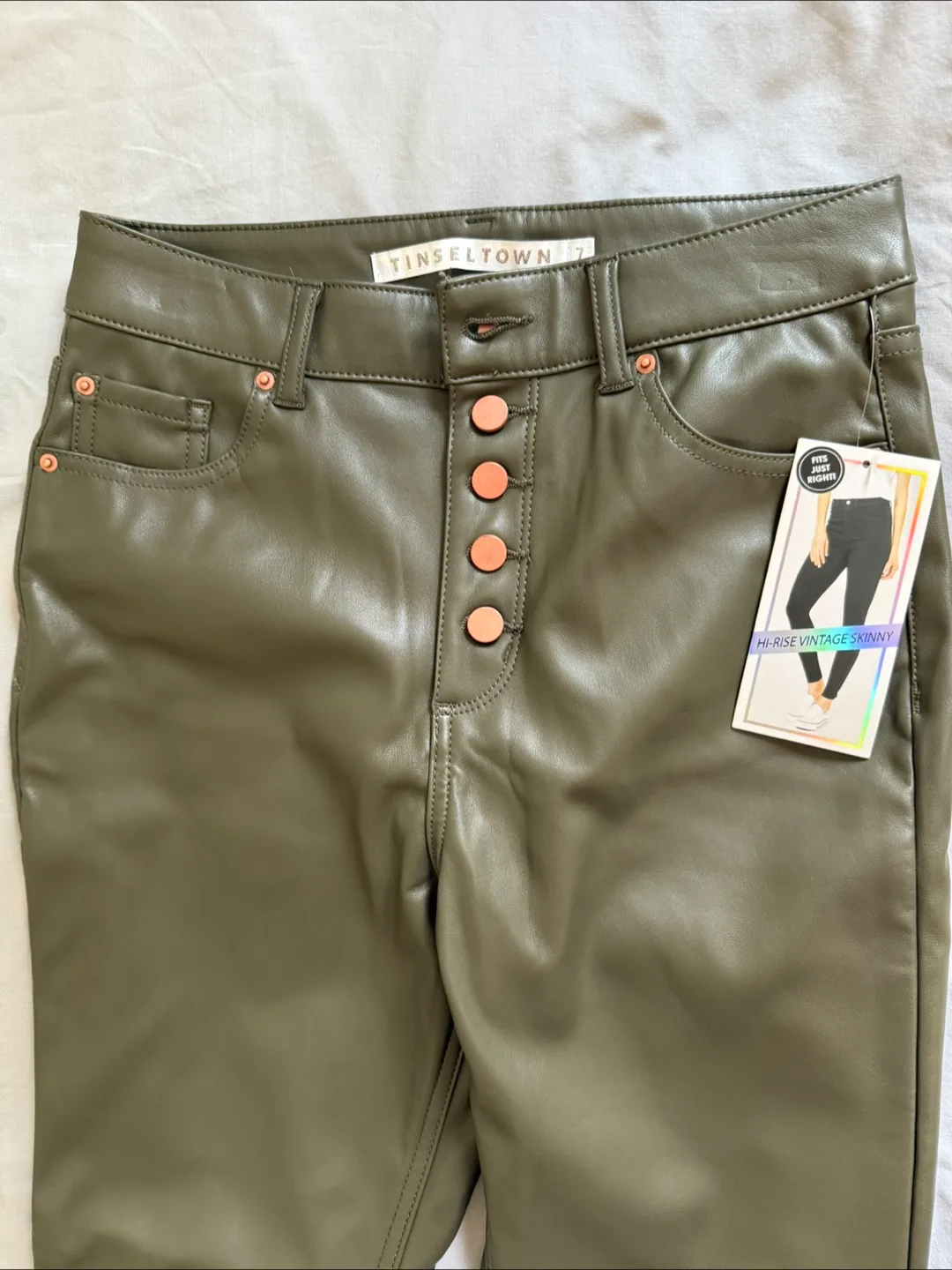 Olive Green Faux Leather Pants - Size 7 thumbnail