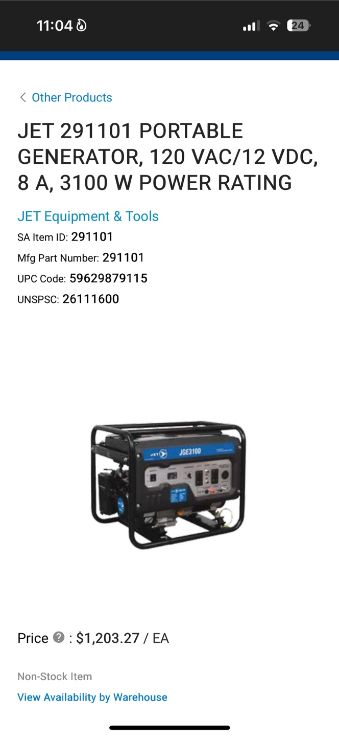 JET 291101 Portable Generator 3100W