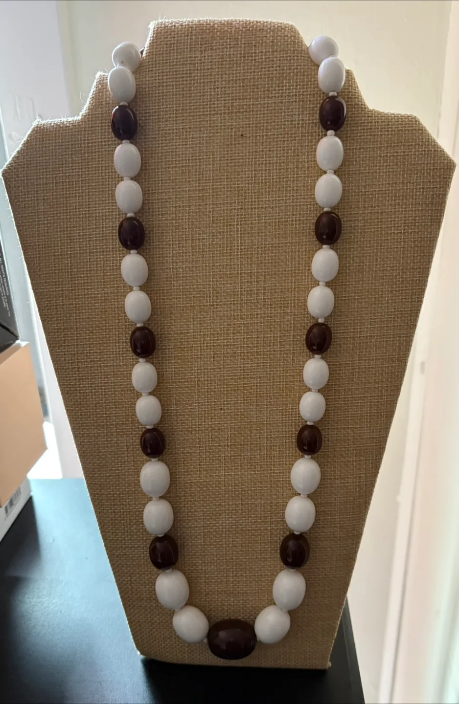 Day1 🥕 Favorite Item Beaded Necklace - White & Brown thumbnail