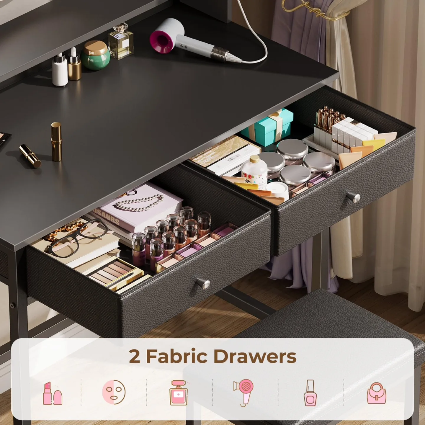 New Seventable Vanity Desk, Storage Drawers & Power Outlets image indicator(5)