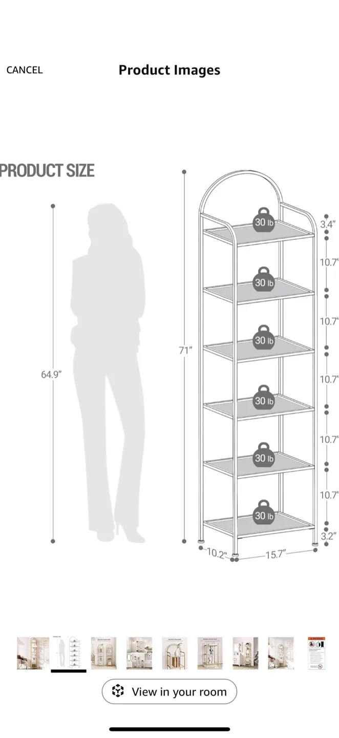 Gold Metal & Glass Shelf Bookcase - 71" Tall image indicator(3)