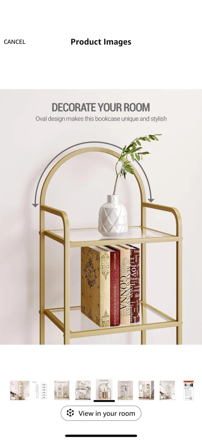 Gold Metal & Glass Shelf Bookcase - 71" Tall image indicator(5)