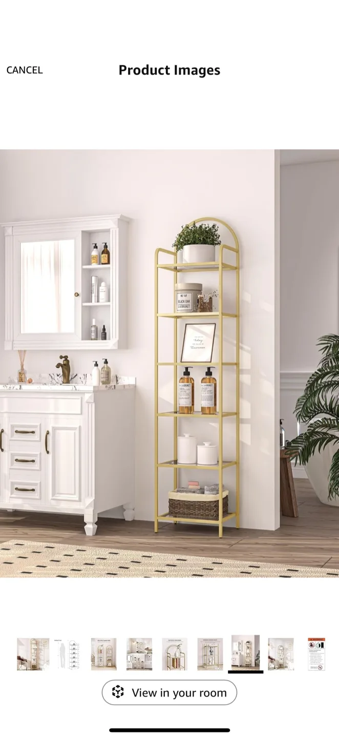 Gold Metal & Glass Shelf Bookcase - 71" Tall thumbnail
