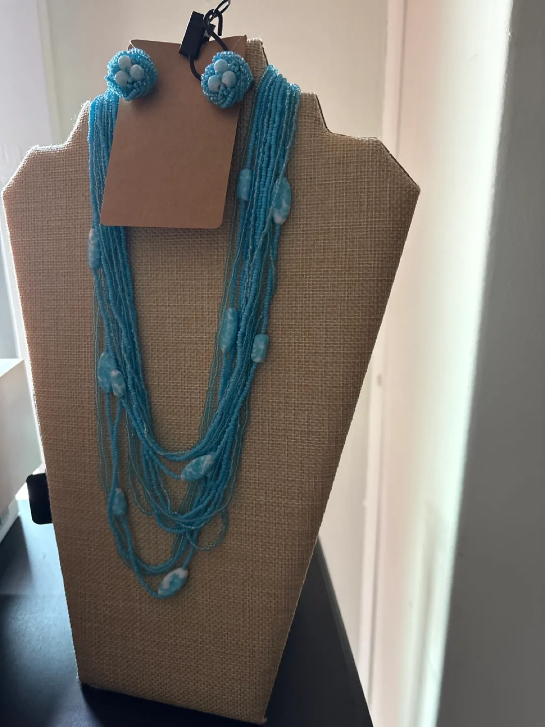 Day 2 🥕Blue Beaded Necklace and Earrings Set thumbnail