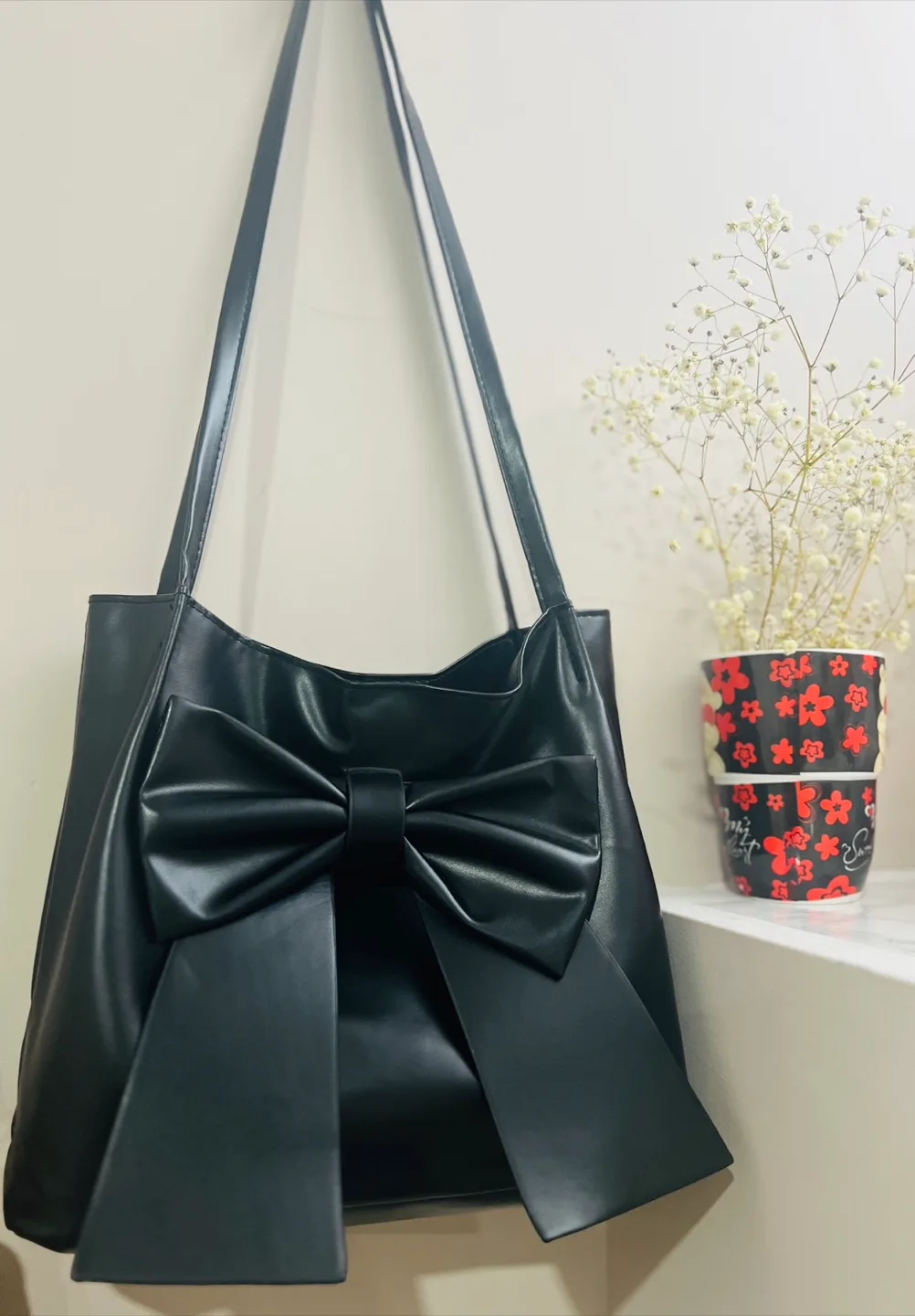 Black Tote Bag with Bow thumbnail