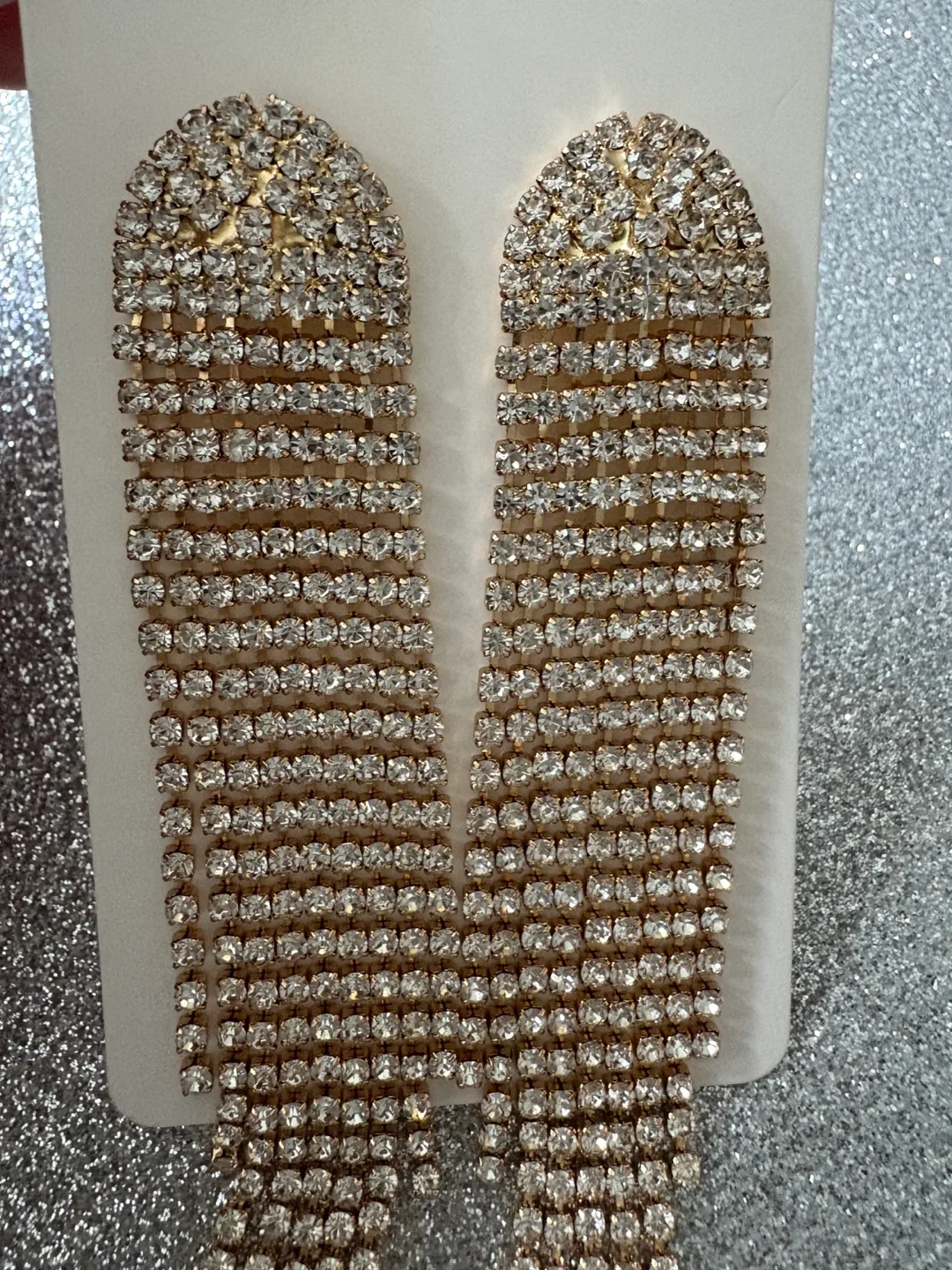 Gold Rhinestone Dangle Earrings thumbnail