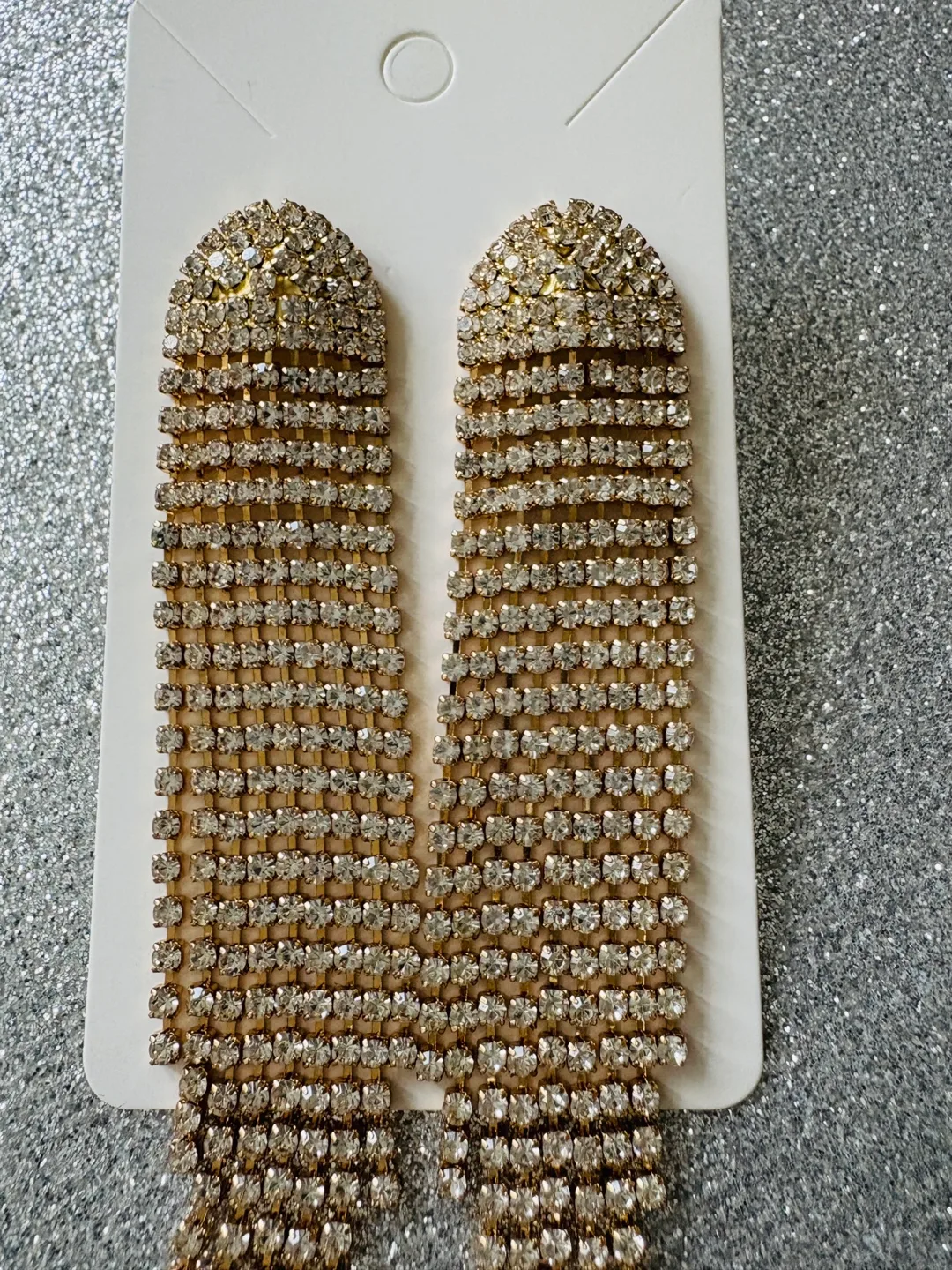 Gold Rhinestone Dangle Earrings image indicator(2)