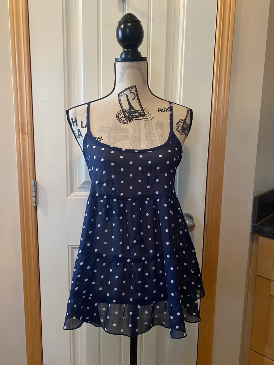 Abercrombie & Fitch Navy Polka Dot Babydoll Dress – XS – NWT thumbnail
