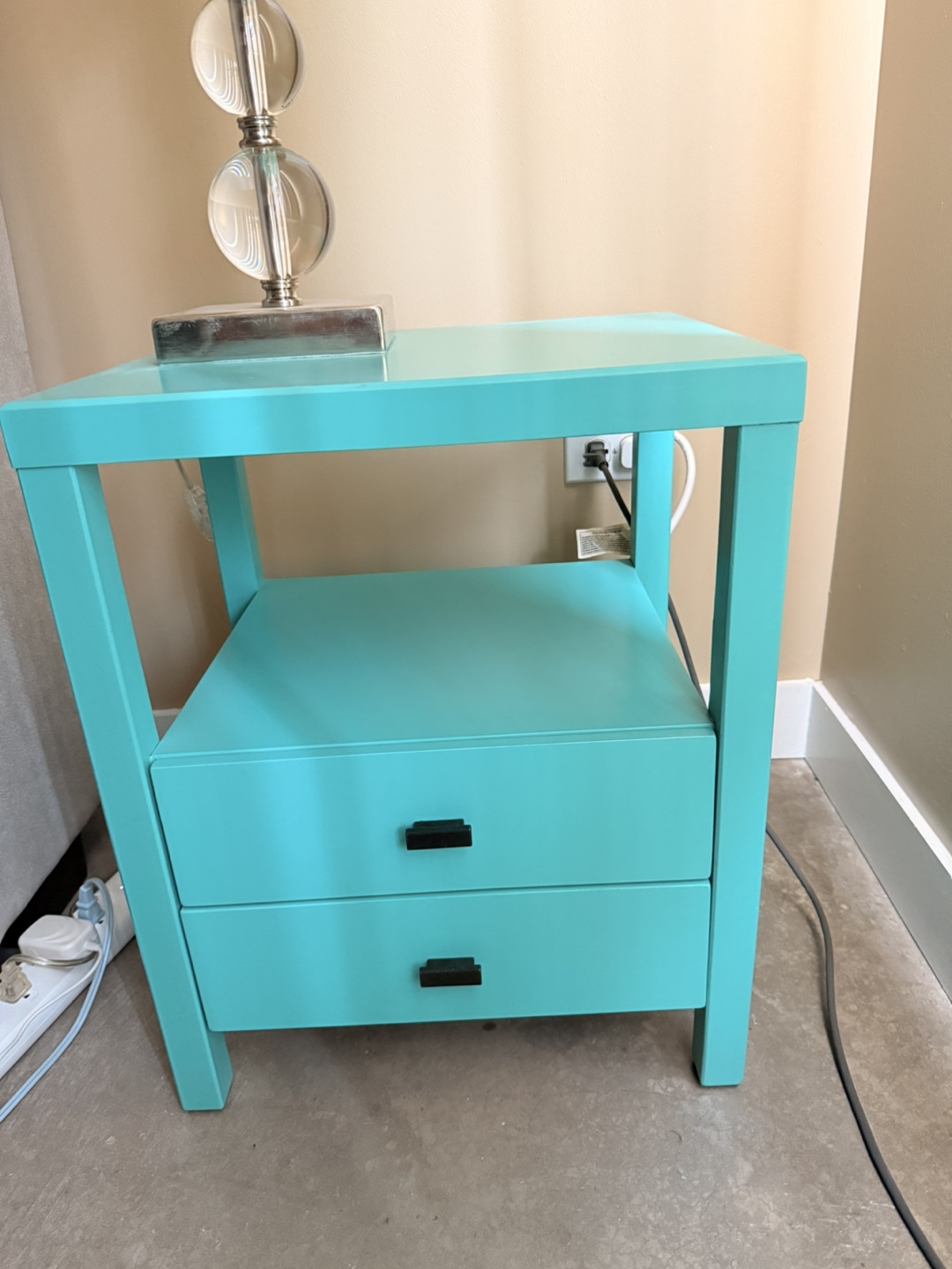 Turquoise Bedside Table with Drawer