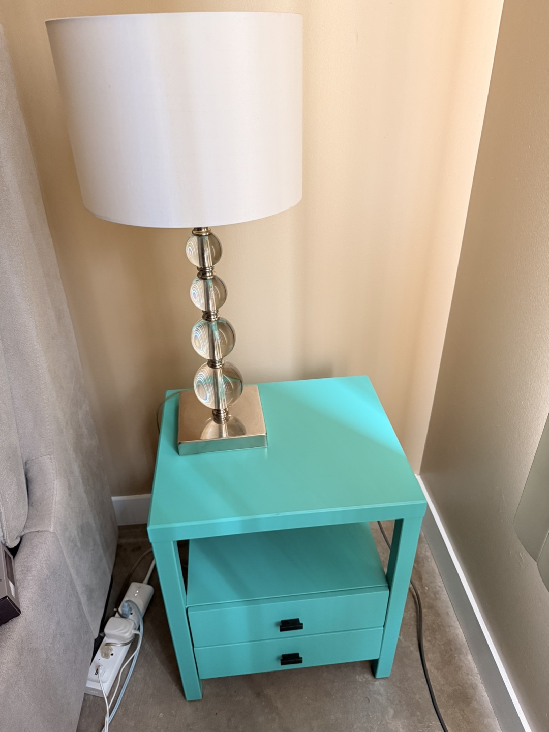 Turquoise Bedside Table with Drawer - photo 2