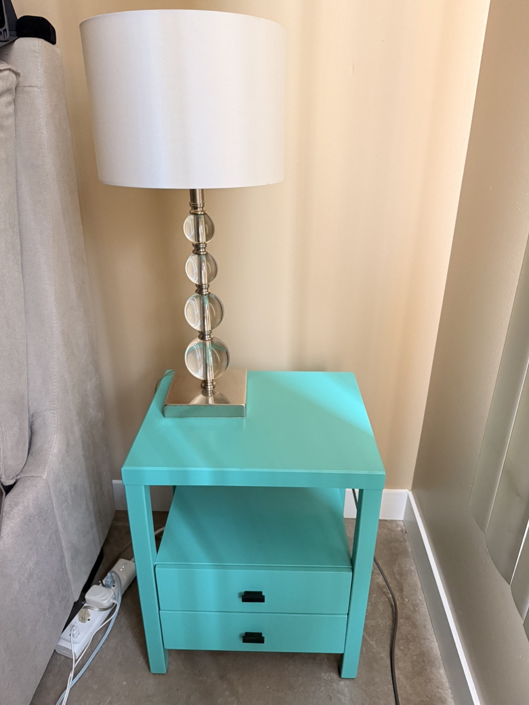 Turquoise Bedside Table with Drawer - photo 3