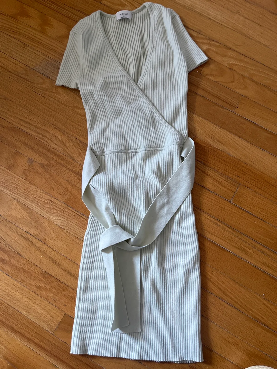 Wilfred Light Green Ribbed Wrap Dress thumbnail