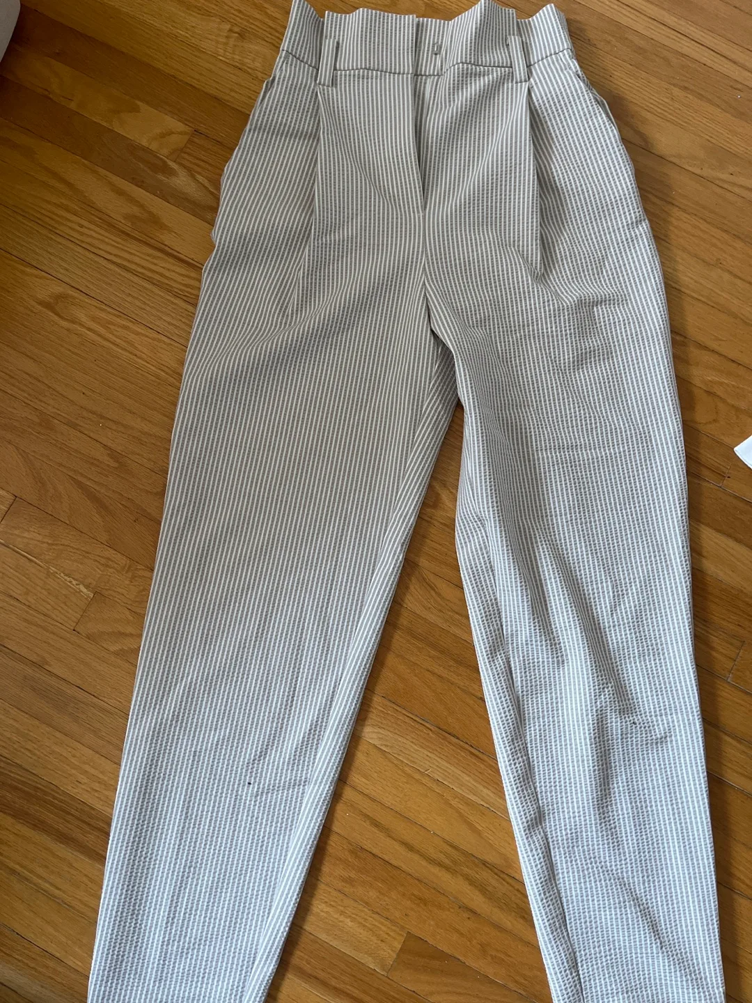 ZARA Striped High-Waisted Trousers thumbnail