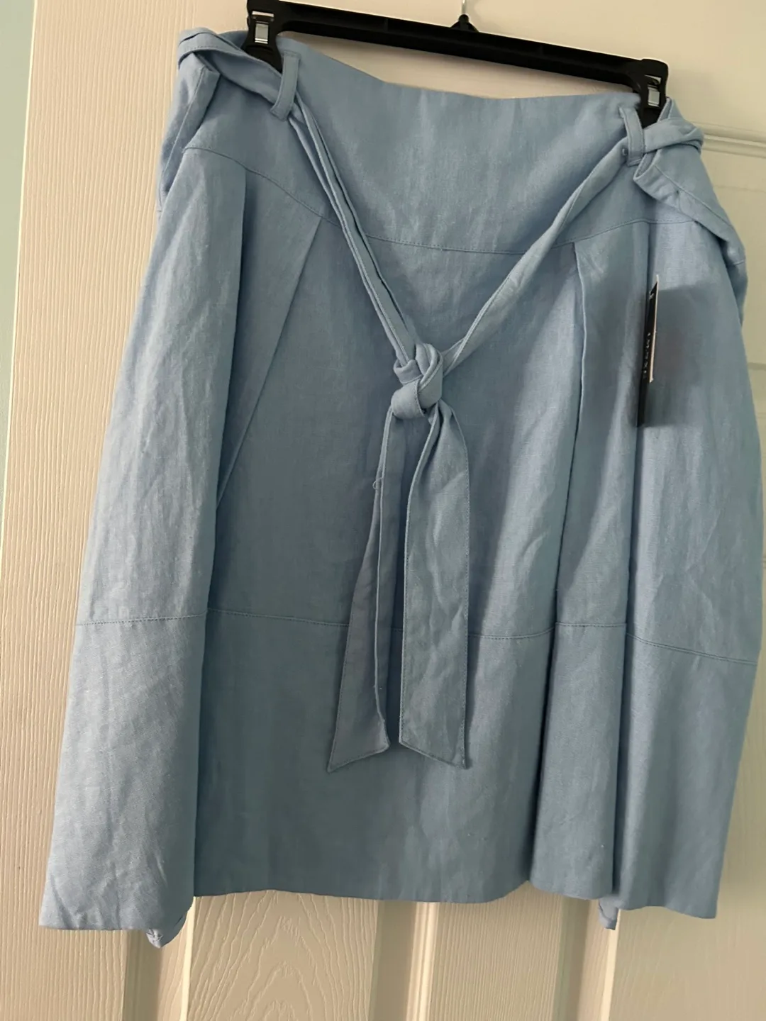 New Blue Linen Skirt with Tie-size 16 thumbnail
