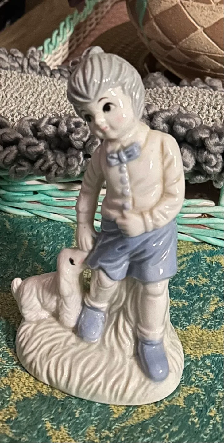 Vintage Ceramic Boy and Dog Figurine thumbnail