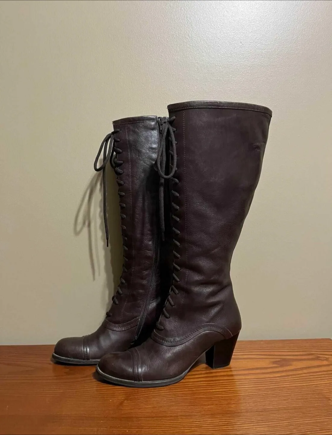 VINTAGE (2004) LADIES BROWN ZIPPER/LACE UP BOOTS (Size 6) thumbnail