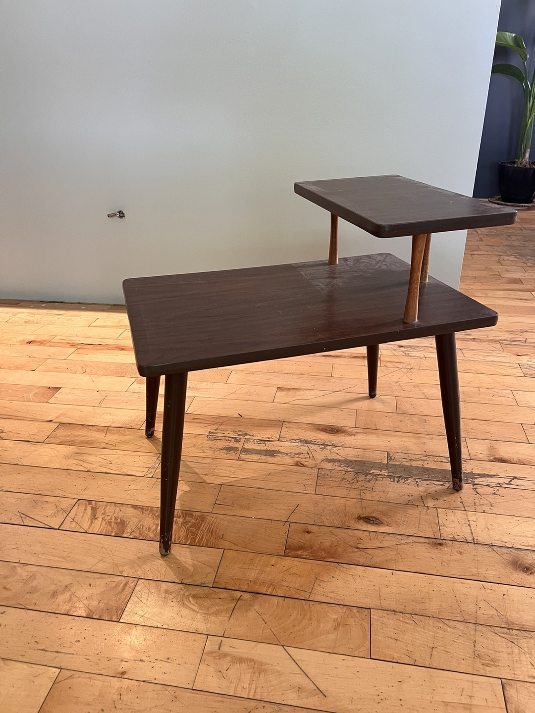 Two-Tier Brown Wooden Side Table