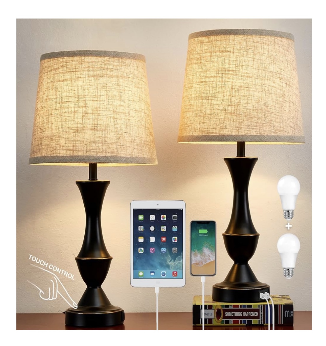 Two Table Touch Lamps with USB Ports - photo 3