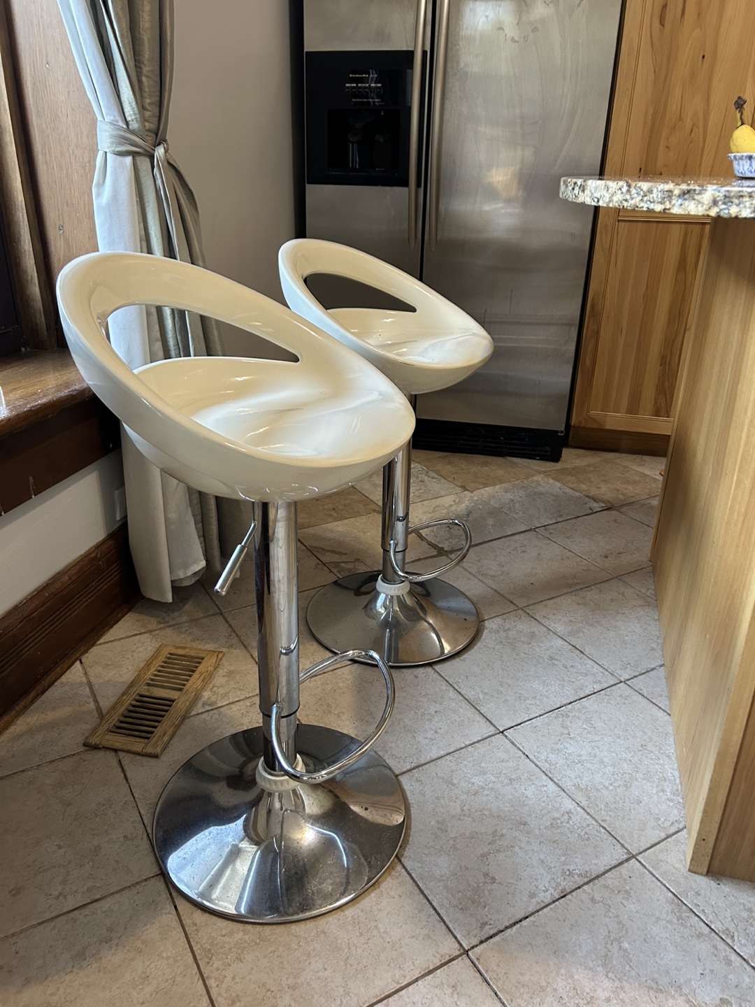 Pair of White Swivel Bar Stools