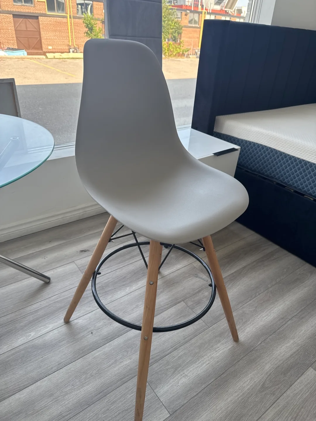 Grey Bar Stool with Wooden Legs thumbnail