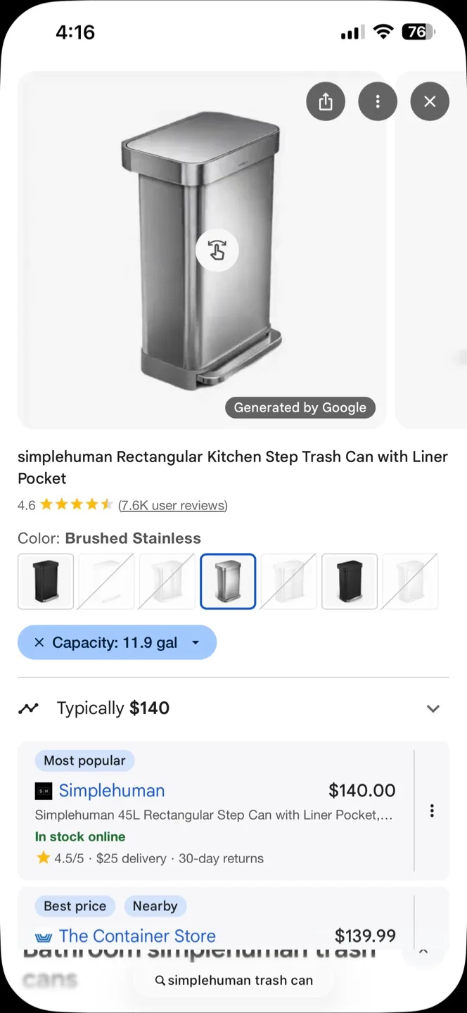 Simplehuman Rectangular Step Can 45L 🥕 thumbnail
