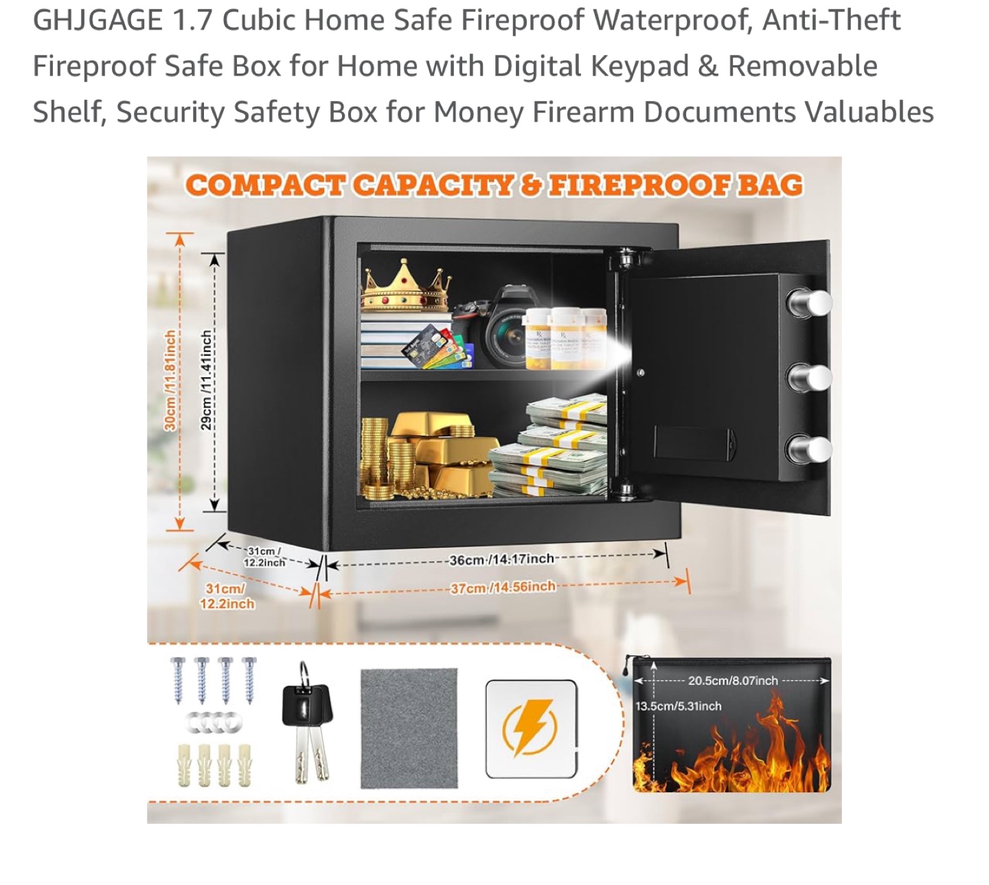 GHJGAGE 1.7 Cubic Safe - Fireproof & Waterproof - photo 4
