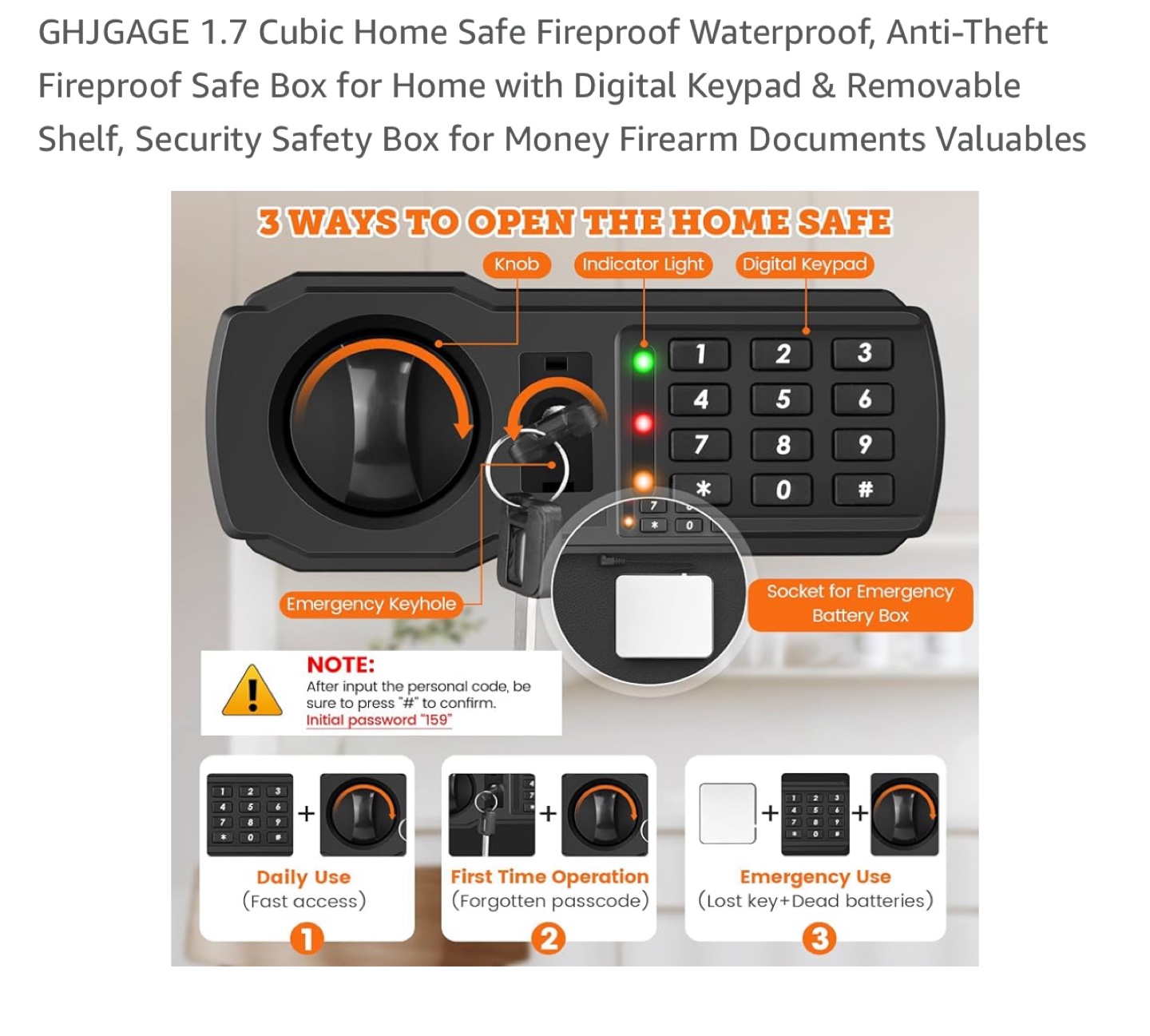 GHJGAGE 1.7 Cubic Safe - Fireproof & Waterproof - photo 2
