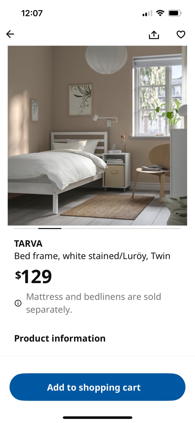 IKEA Tarva Twin Bed Frame - White Stained - photo 3
