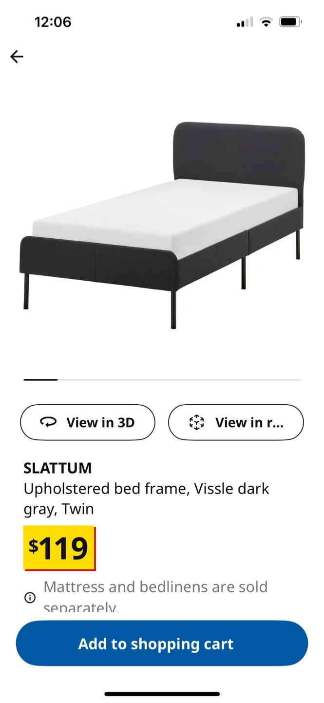 IKEA SLATTUM Twin Bed Frame - Vissle Dark Grey thumbnail