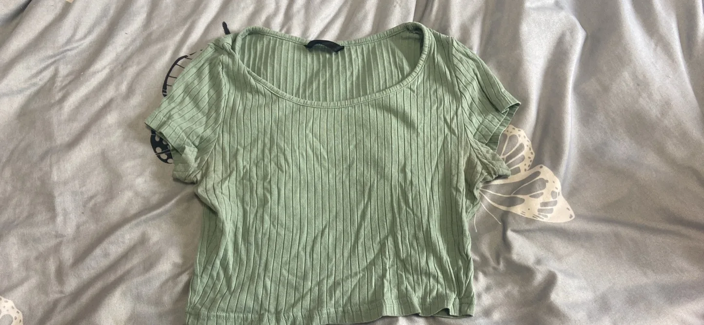 Green Ribbed Crop Top thumbnail