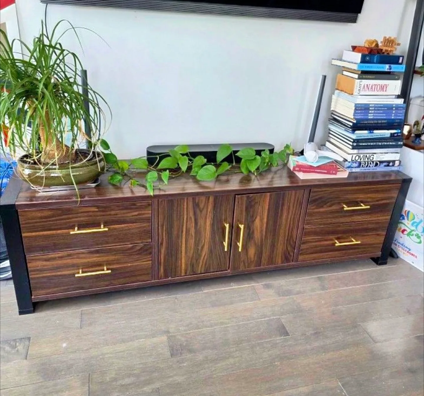 Wooden TV Stand with Gold Handles thumbnail