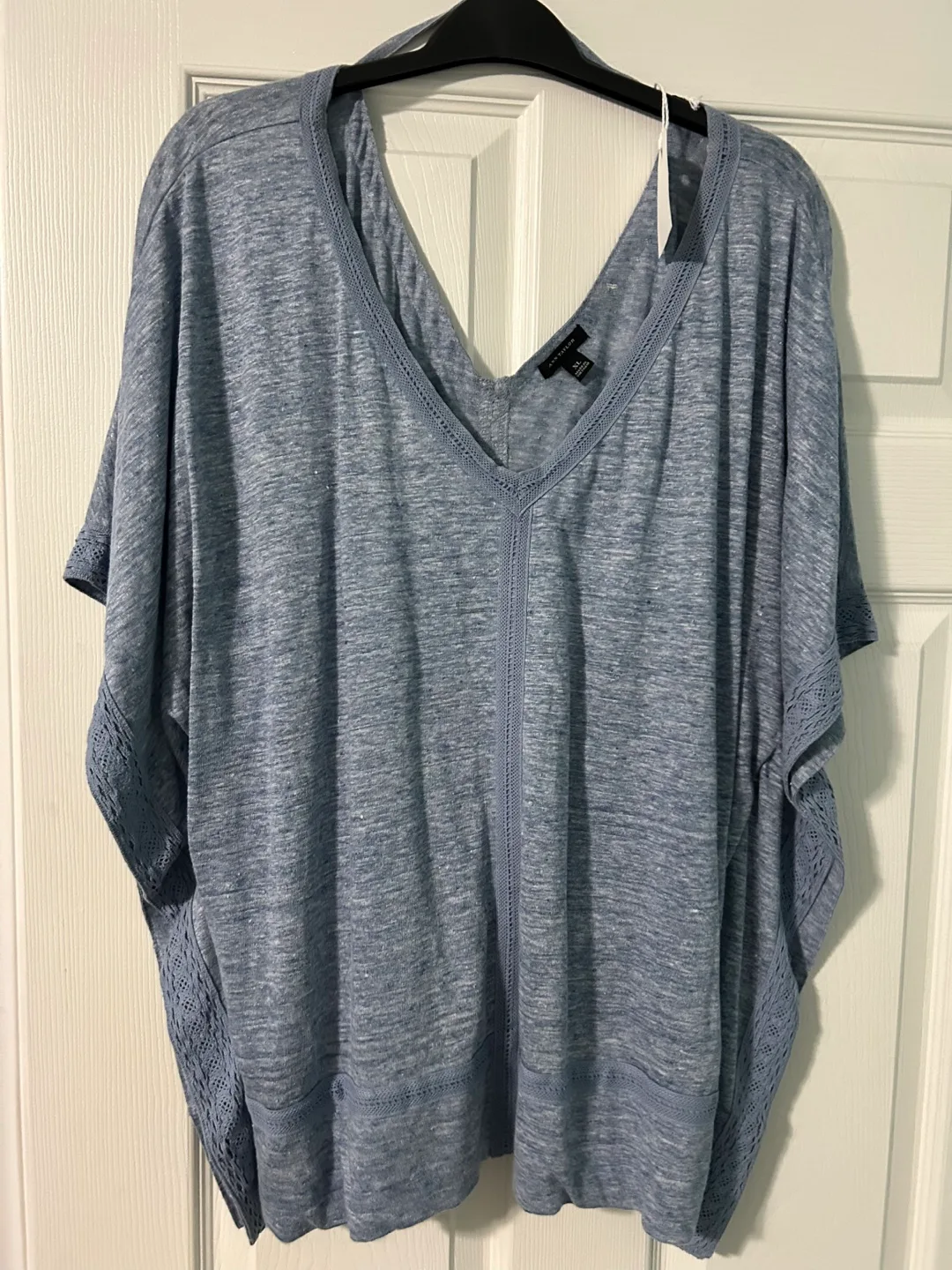 Ann Taylor XL Blue linen Tunic Top-XL thumbnail