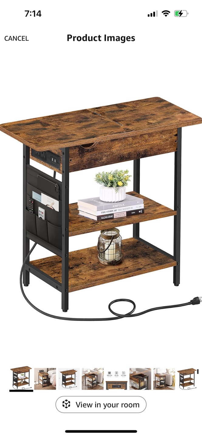 End Table with Charging Station & Flip Top Storage