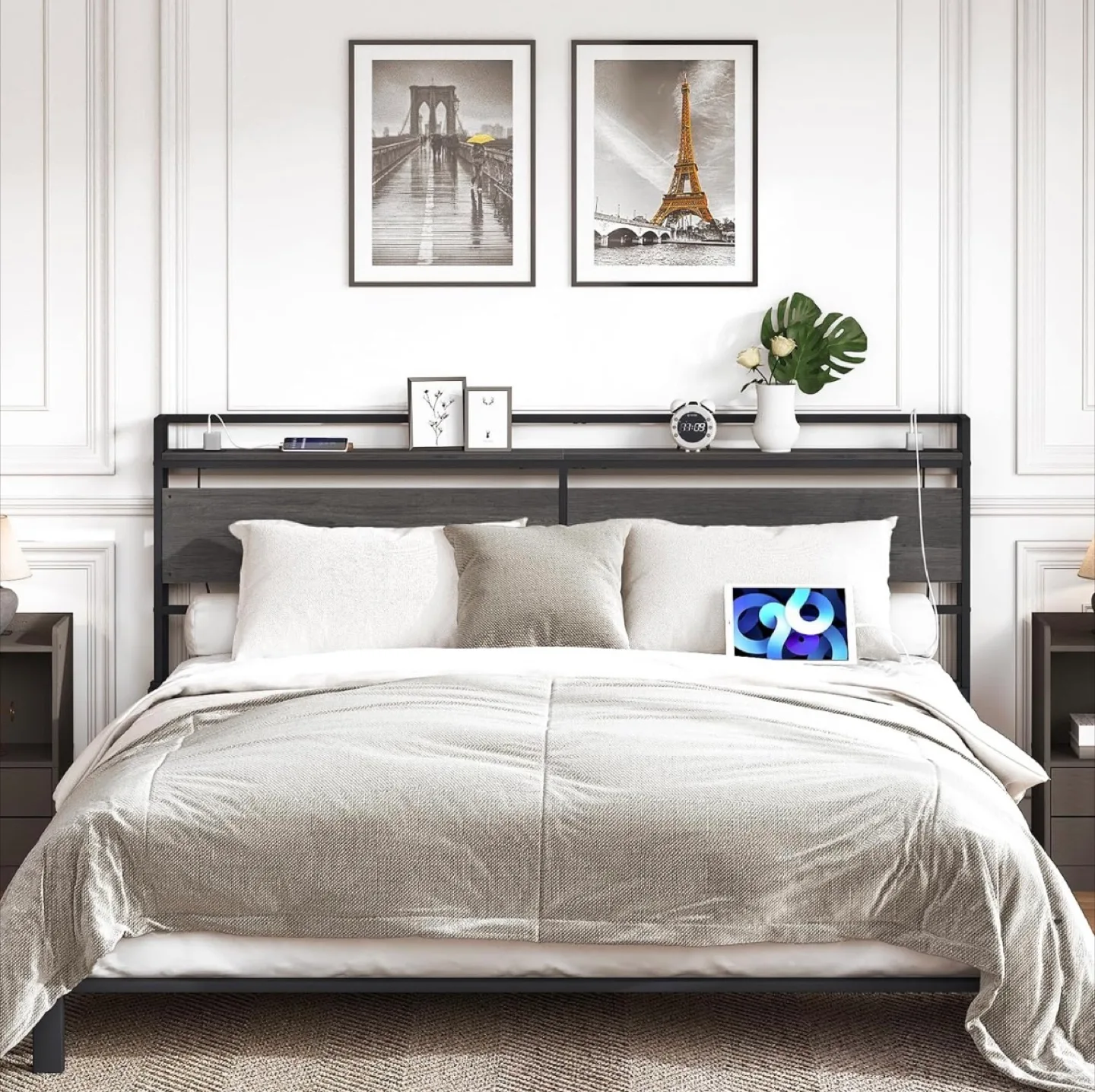 King Size Headboard with Charging Station thumbnail