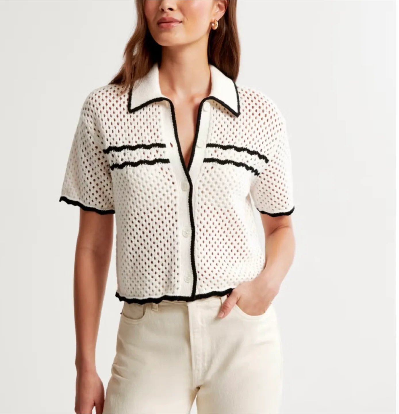 Abercrombie & Fitch Crochet-Style Mosaic Tile Polo thumbnail