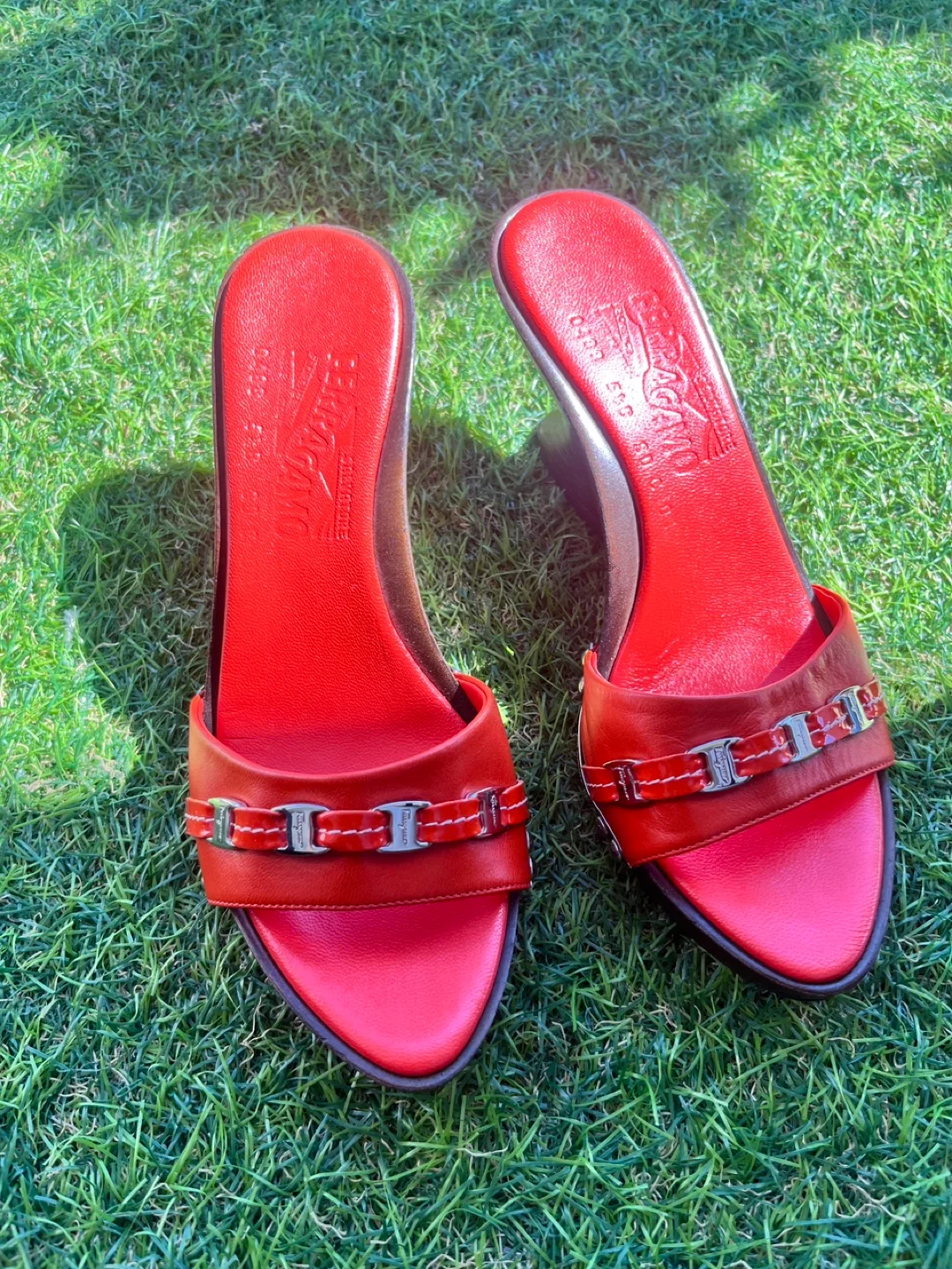 Salvatore Ferragamo Red Leather Slides thumbnail