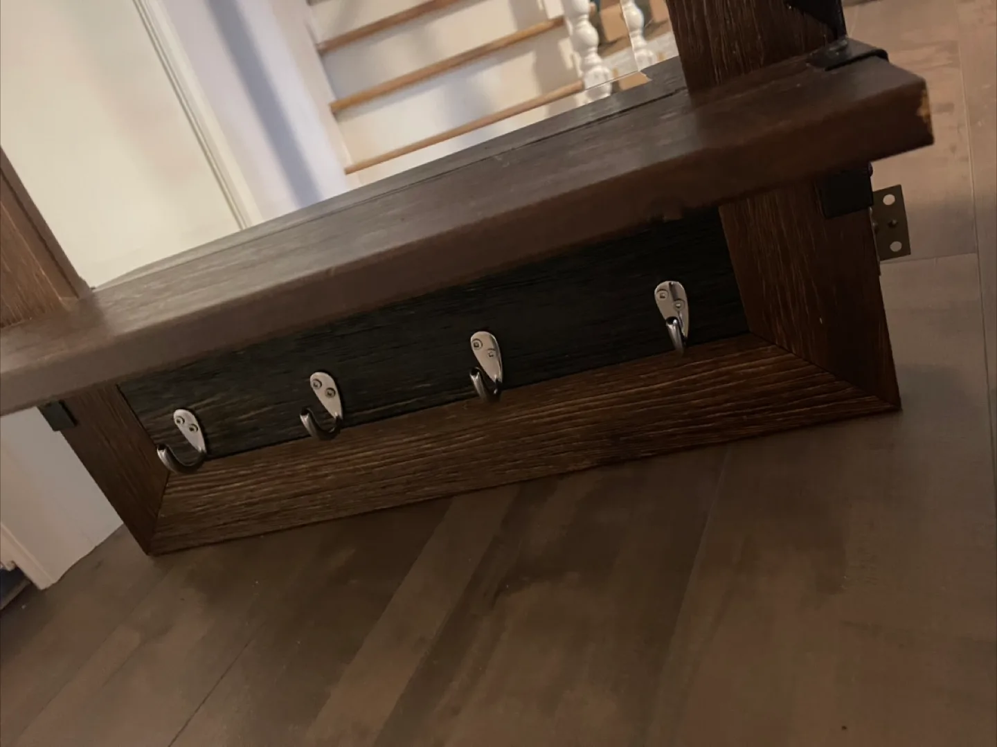 Wooden Framed Mirror with Key Hooks image indicator(3)