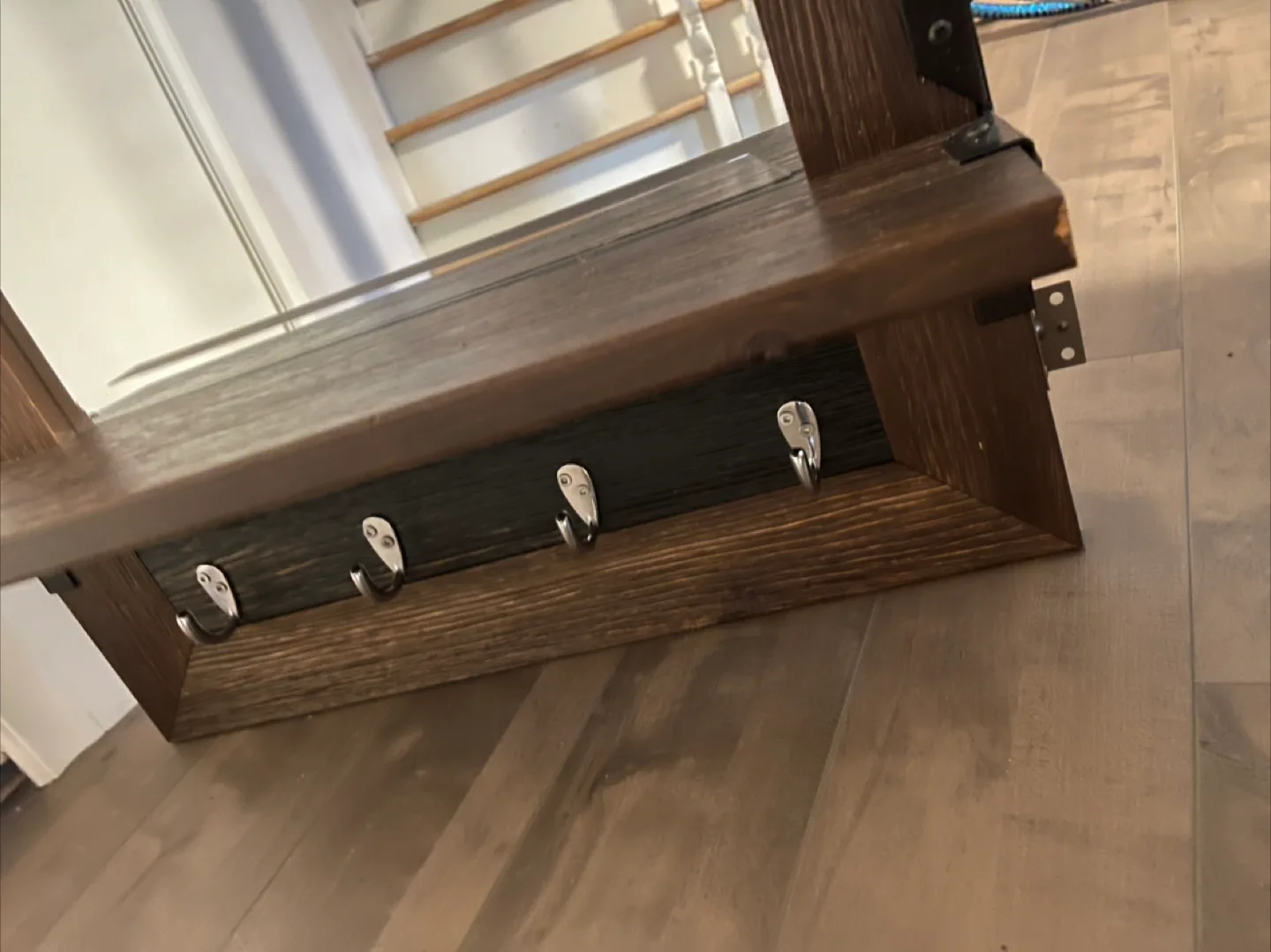 Wooden Framed Mirror with Key Hooks image indicator(4)