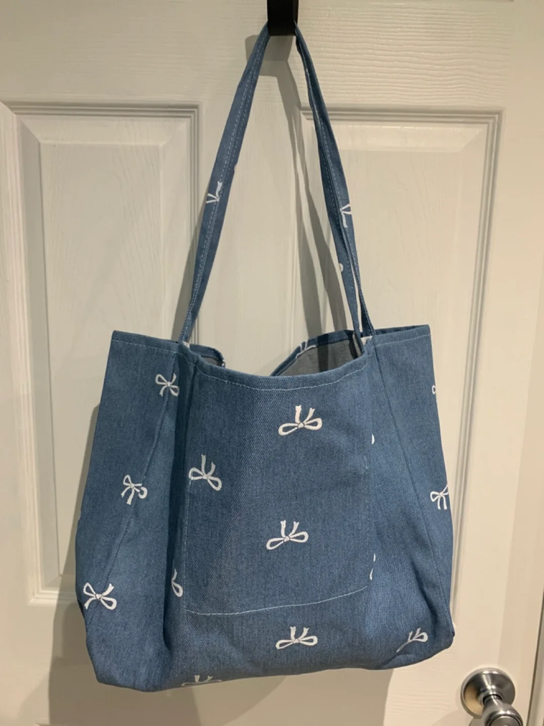 Blue Denim Tote Bag with Bows thumbnail