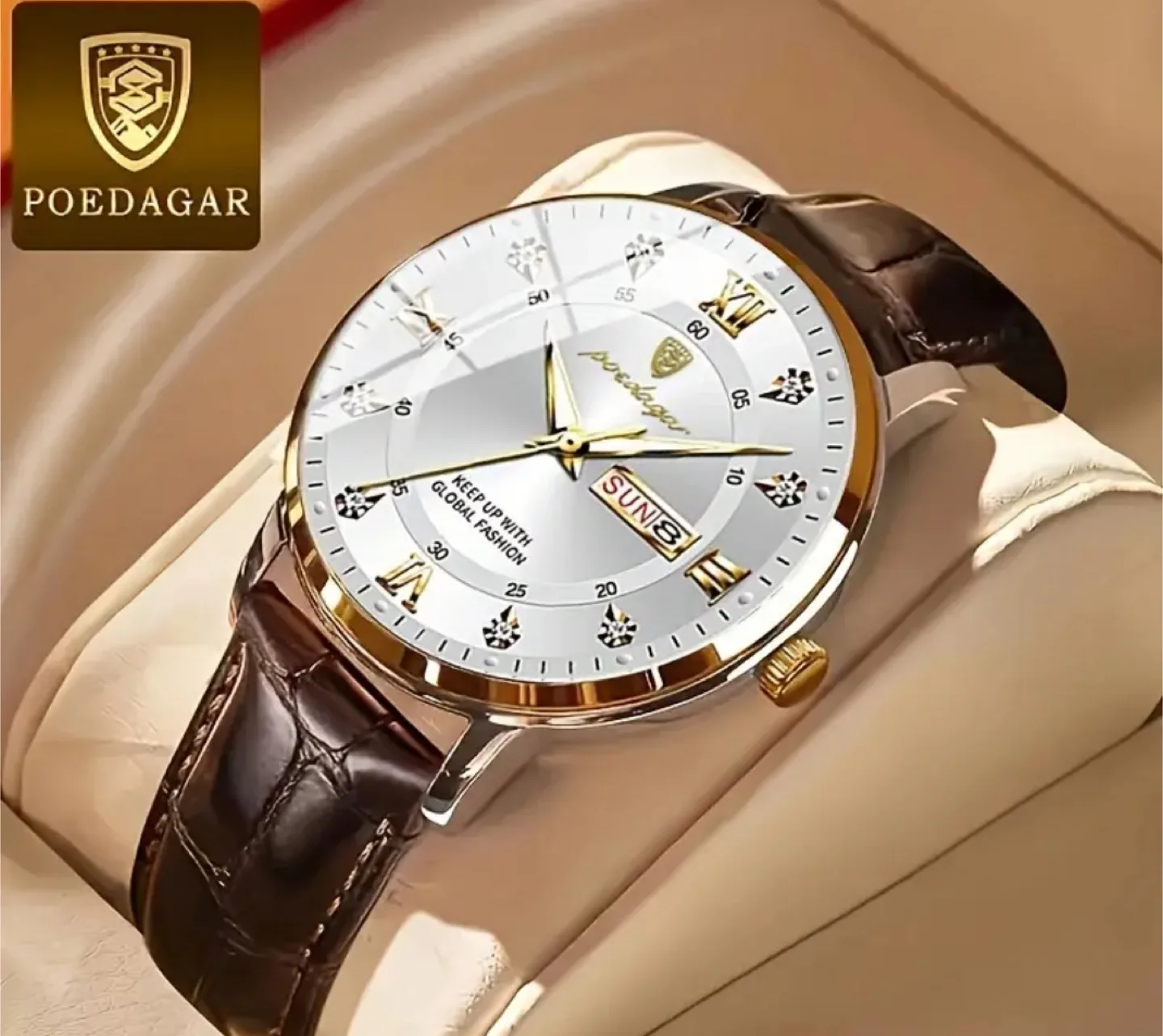 Poedagar Men's Watch - Brown Leather Band thumbnail