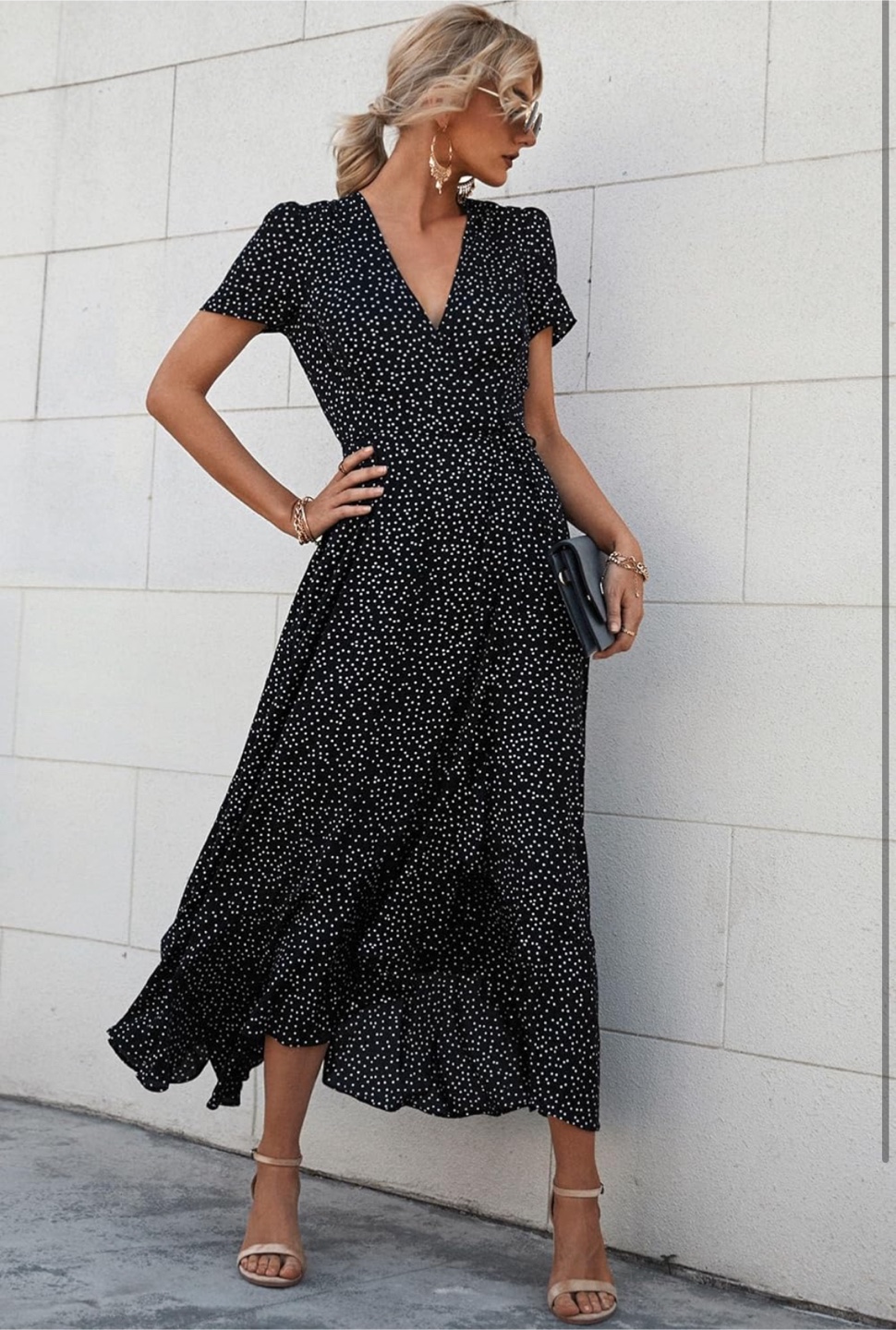NEW! PRETTYGARDEN Wrap Maxi Boho V Neck Ruffle Hem Split Dress - photo 3